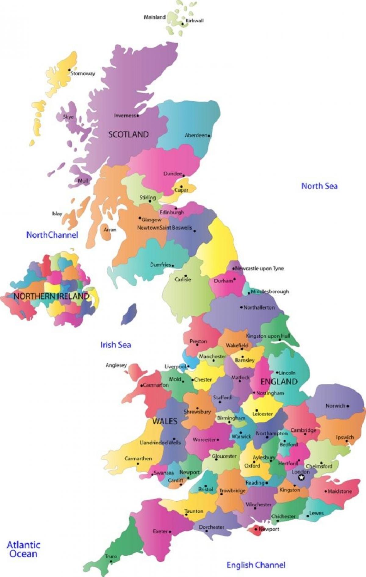 Mapa Do Reino Unido Municípios Mapa Do Reino Unido Mostrando Municípios Norte Da Europa